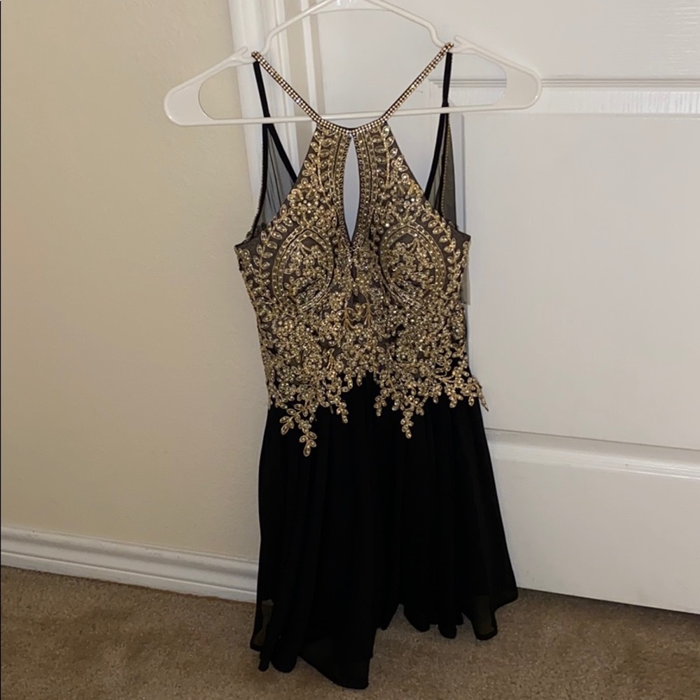 Black and gold sherri hill dress